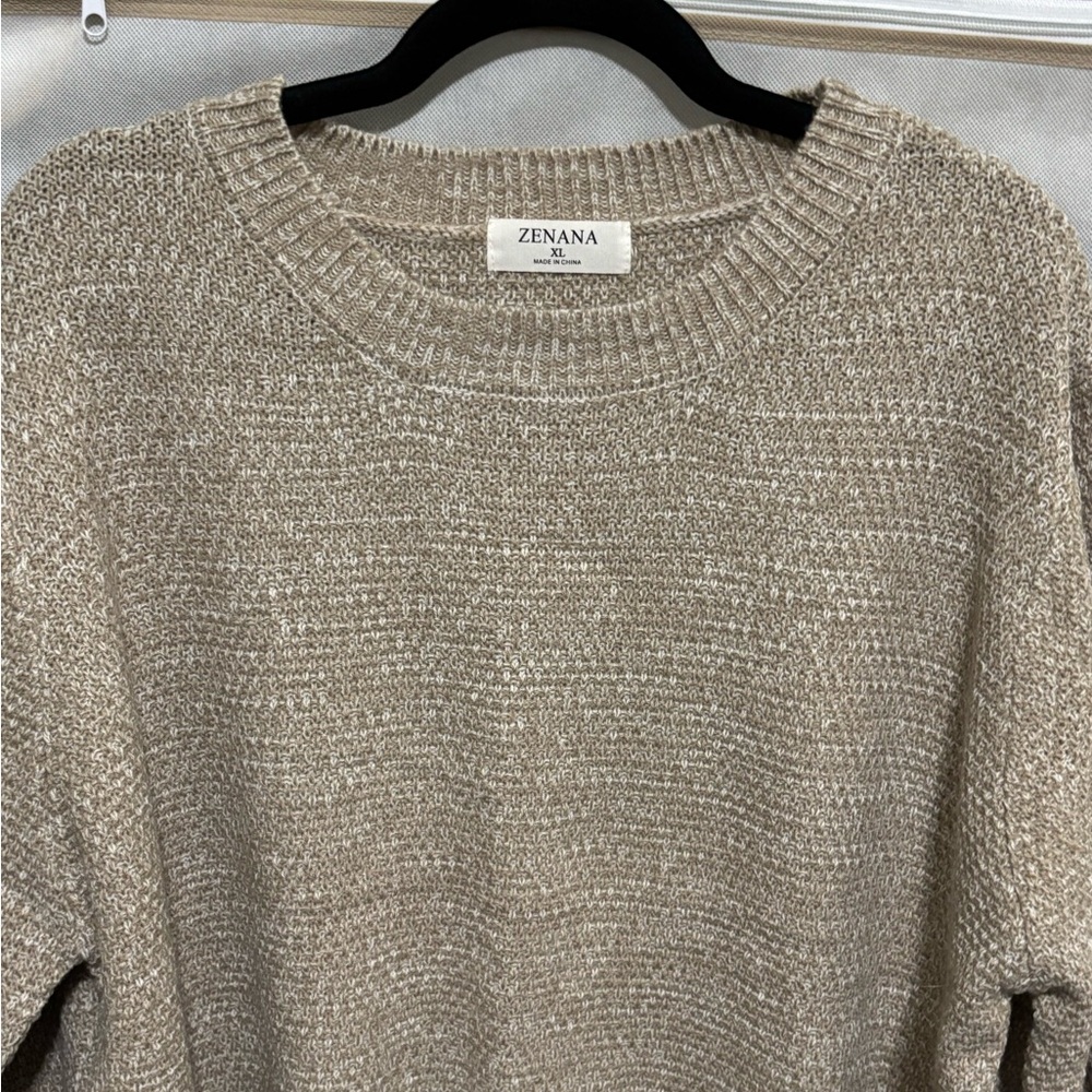 Zenana Outfitters Women's Beige Crew Neck Sweater - Picture 2 of 4